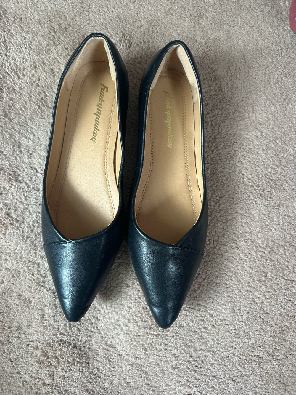 Fauxleather Pointed Toe Ballet Flats - Black - Worn Once